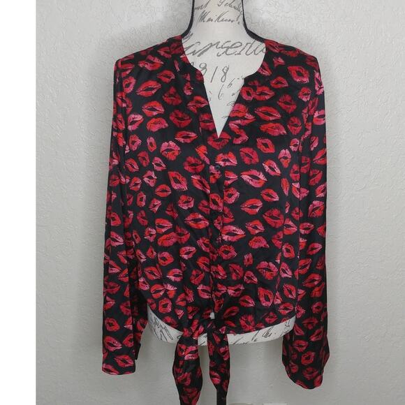 Bold Elements Lips Kiss Print 90s Vibe Shirt with Bottom Tie Size XL (cl) - Picture 1 of 7